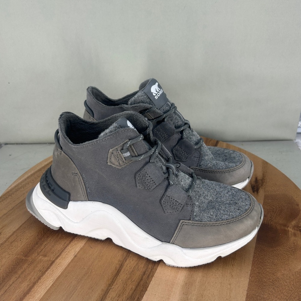 Sorel Kinetic RNEGD Sport Womens 8 Grey Felt Suede Waterproof Sneaker NL4398-052